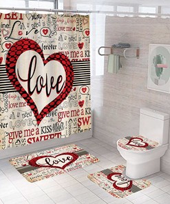 LOVE Typography Shower Curtain for Romantic Bathroom Decor