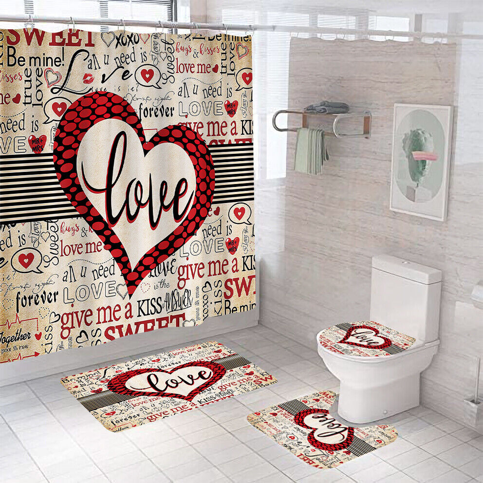 LOVE Typography Shower Curtain for Romantic Bathroom Decor