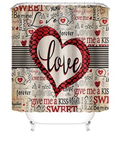 LOVE Typography Shower Curtain for Romantic Bathroom Decor
