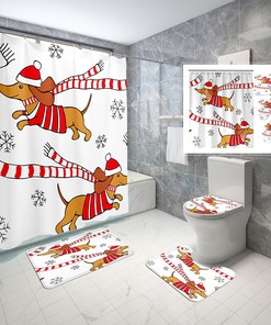 Labrador Dog Christmas Shower Curtain Set - Festive Bathroom Decor