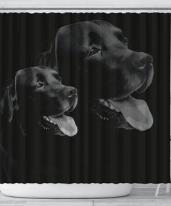 Labrador Dog Print Shower Curtain - Black Bathroom Curtain With Cute Pet Design