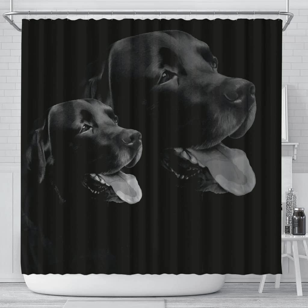 Labrador Dog Print Shower Curtain - Black Bathroom Curtain With Cute Pet Design