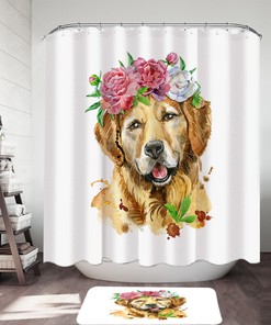 Labrador Dog With Flower Print Shower Curtain - Fun And Flowery Shower Curtain For Dog Lovers