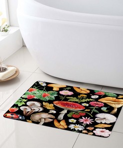 Ladybug Flower Strawberry Mushroom Red Shower Curtain Set for a Quirky Bathroom