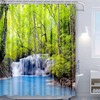 Lagoon And Waterfall Nature Settings Shower And Curtain Set For Invigorating Bathroom Decor