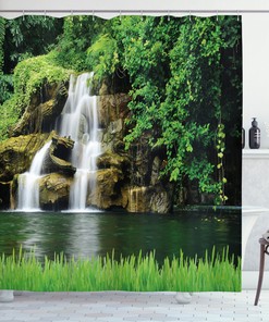 Lake Garden Waterfall Print Shower Curtain for a Relaxing and Inviting Bathroom Atmosphere
