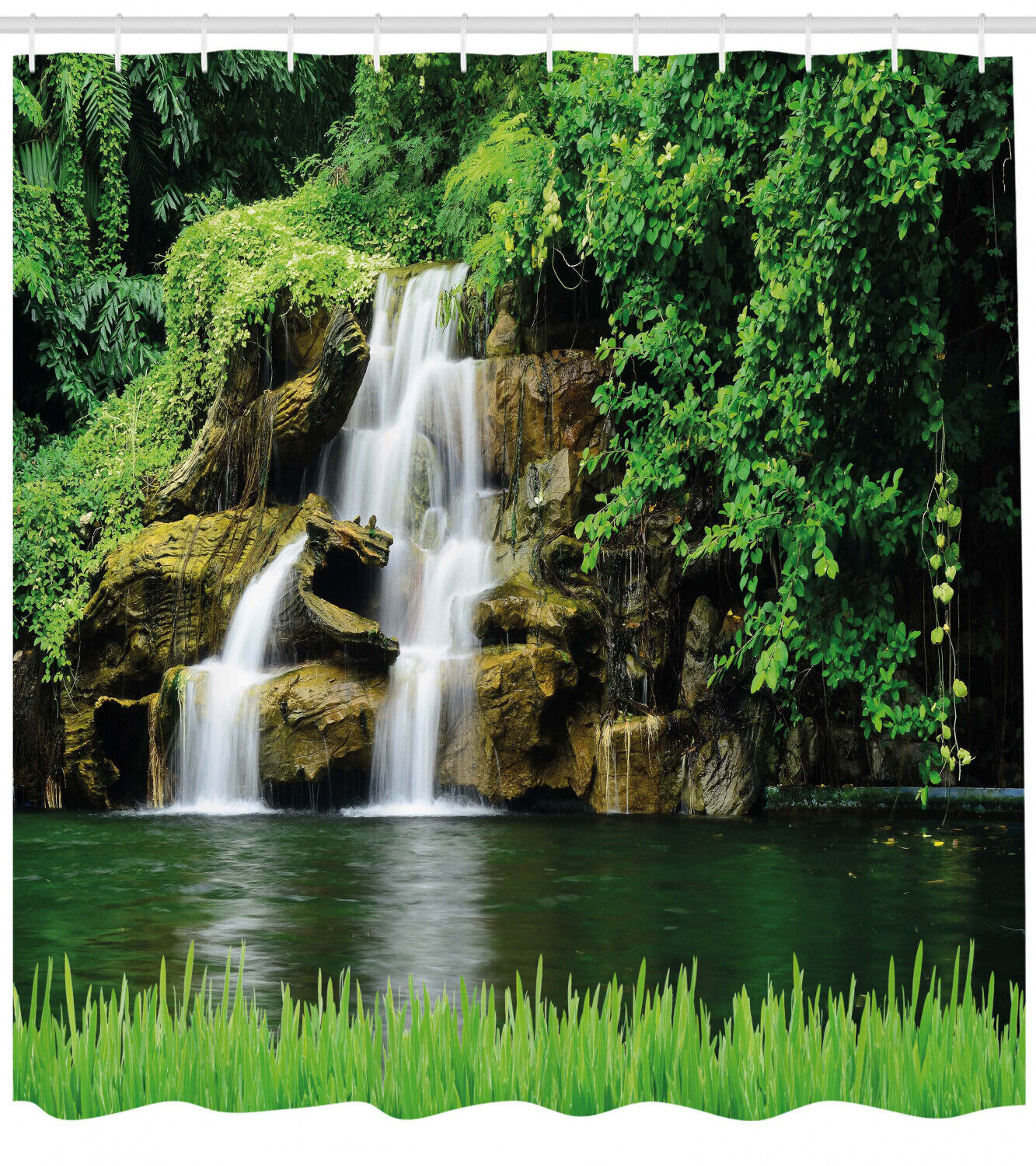 Lake Garden Waterfall Print Shower Curtain for a Relaxing and Inviting Bathroom Atmosphere