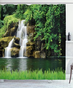 Lake Garden Waterfall Print Shower Curtain for a Relaxing and Inviting Bathroom Atmosphere
