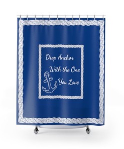 Lake House Decor Shower Curtain With Royal Blue Anchor Design