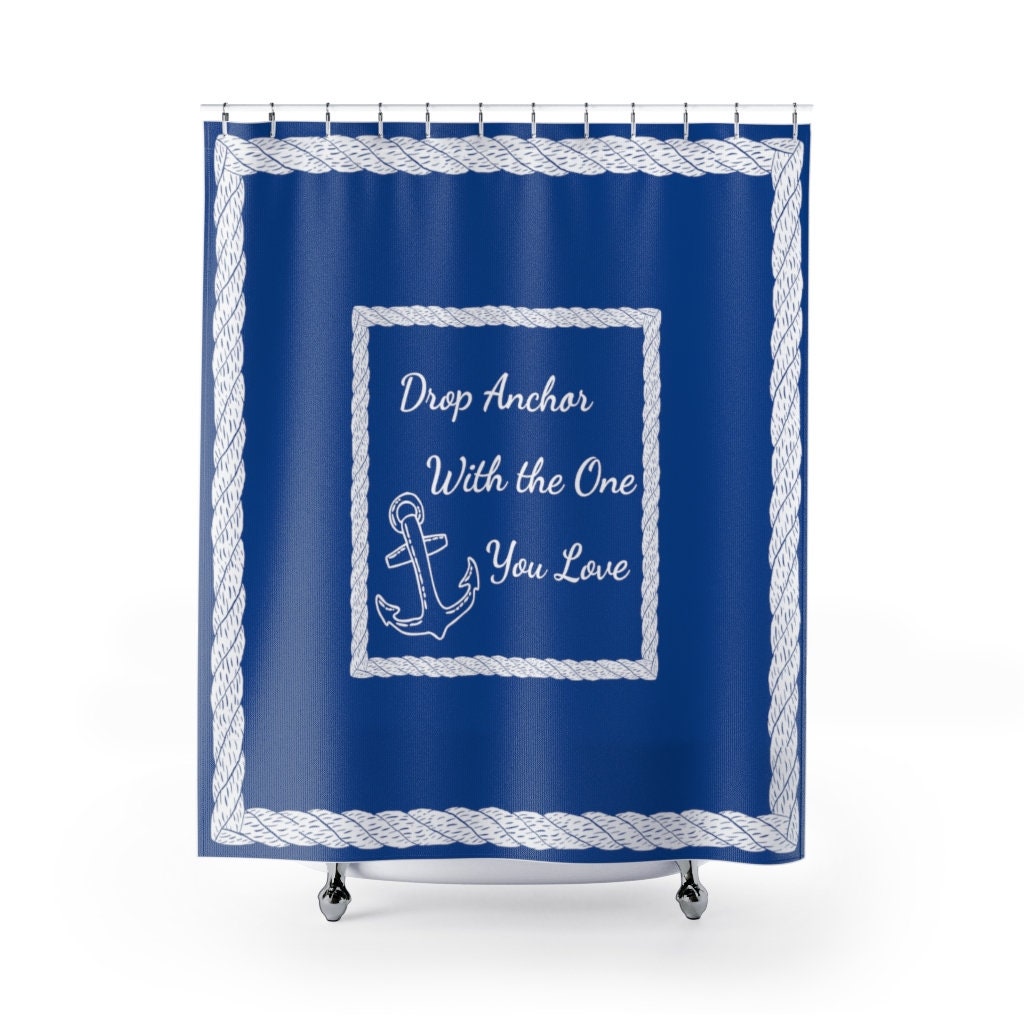 Lake House Decor Shower Curtain With Royal Blue Anchor Design