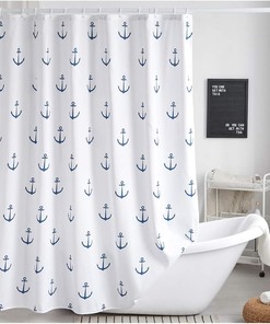 LanMeng Elegance Blue Ship's Anchor White Background Fabric Shower Curtain