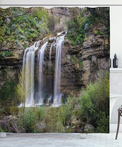 Landscape Photo Of Waterfall Forest Jungle Corleone Sicily Rocks Trees Grass Nature Shower Curtain