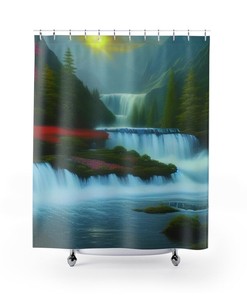 Landscape Waterfall Shower Curtain for Natural Scenery Bathroom Decor