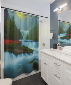 Landscape Waterfall Shower Curtain for Natural Scenery Bathroom Decor