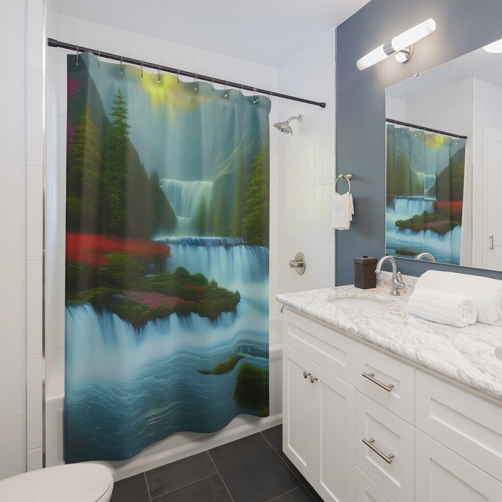 Landscape Waterfall Shower Curtain for Natural Scenery Bathroom Decor