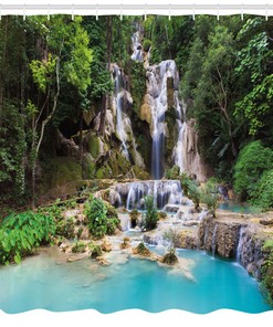 Laos Vietnamese Lake Print Waterfall Shower Curtain for Bathroom Decor