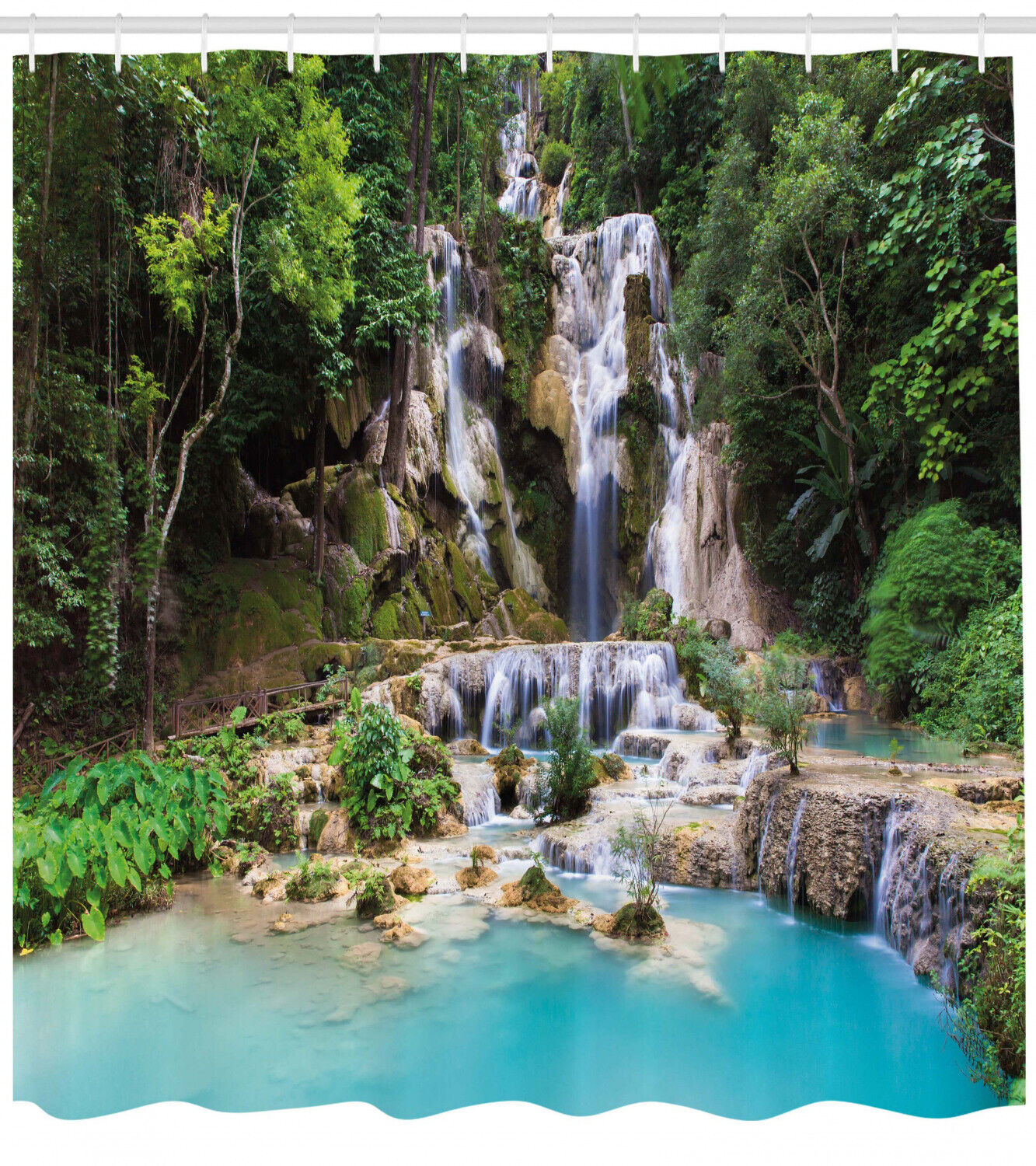 Laos Vietnamese Lake Print Waterfall Shower Curtain for Bathroom Decor