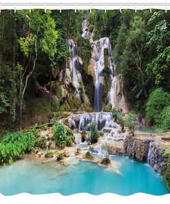 Laos Vietnamese Lake Print Waterfall Shower Curtain for Bathroom Decor