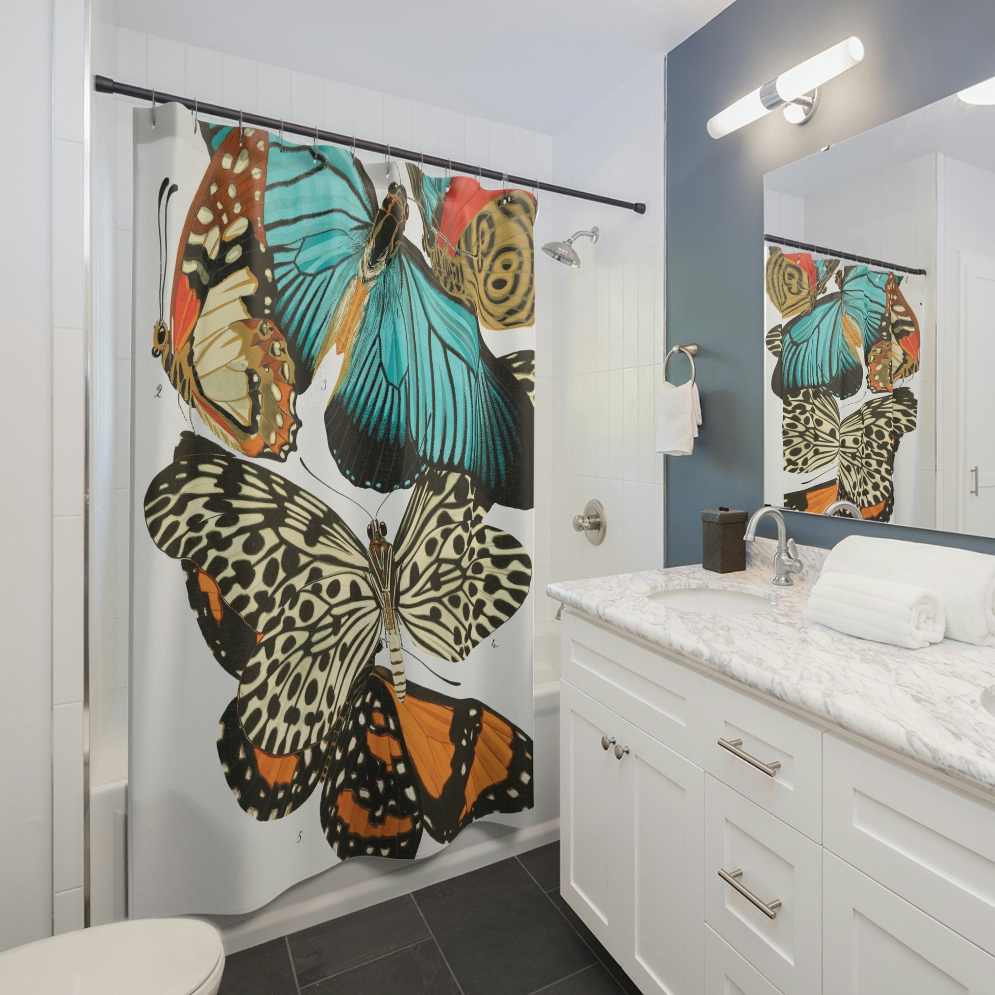 Large Butterfly Design Shower Curtain for Nature-Themed Bathrooms
