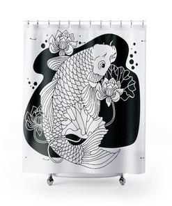Large Coi Fish Shower Curtain In Black And White, A Unique And Memorable Wedding Gift For Couples