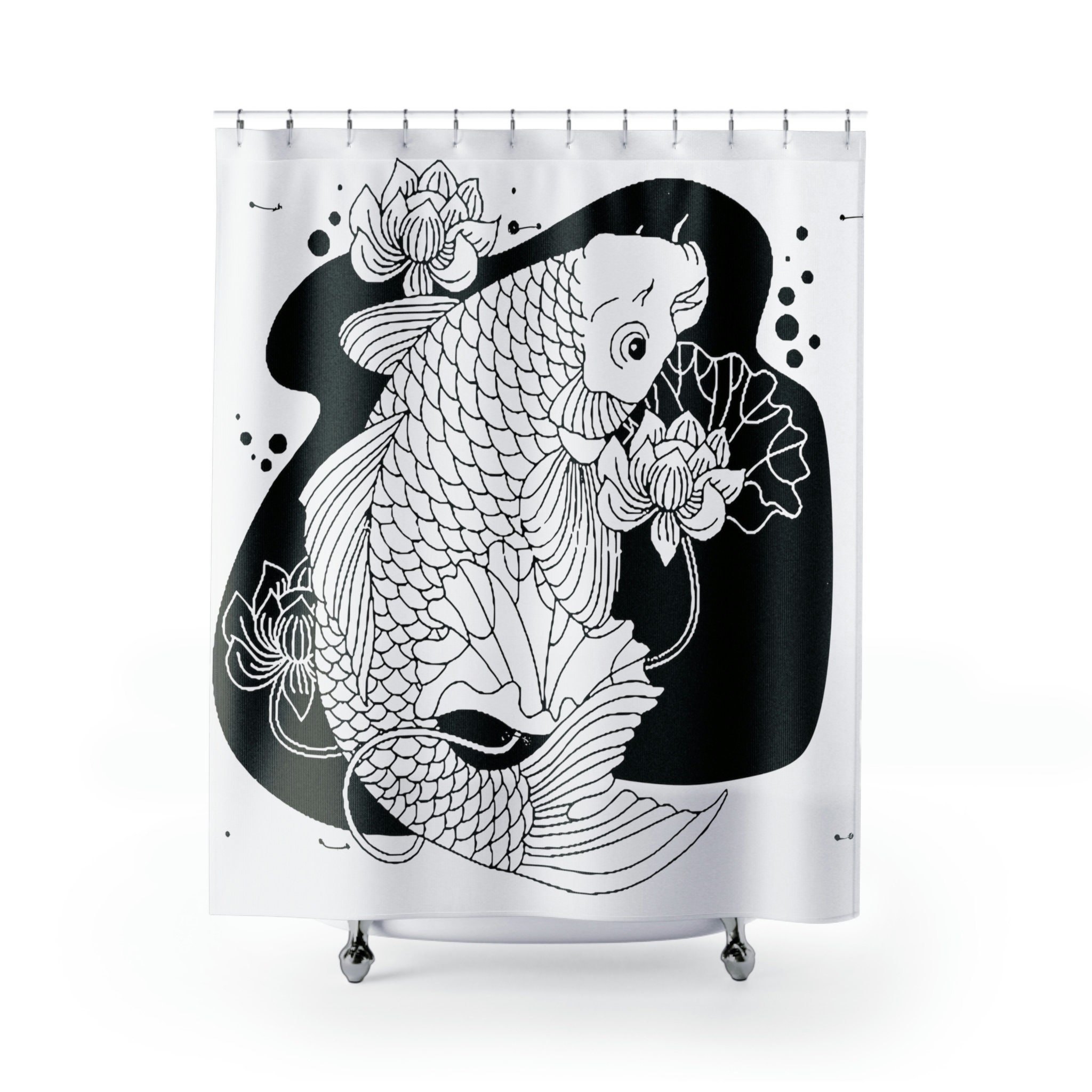 Large Coi Fish Shower Curtain In Black And White, A Unique And Memorable Wedding Gift For Couples