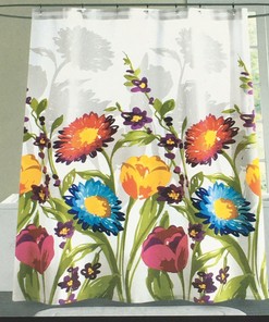 Large Floral Print Tahari Shower Curtain in Blue, Pink, Yellow and Orange for Bathroom Decor