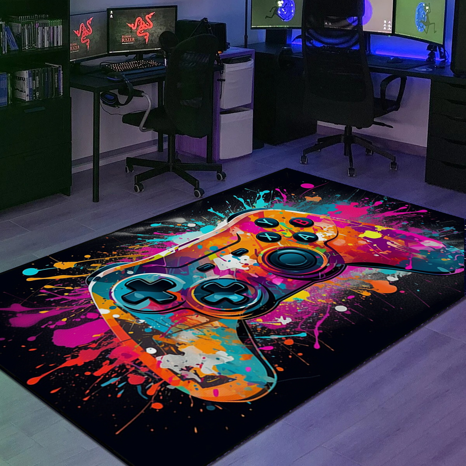 Large Game Rug - Custom Gaming Rug for Boys Room - Personalized Area Rugs for Living Room or Bedroom - Non Slip Bathroom Rugs Washable M38 - Image 3