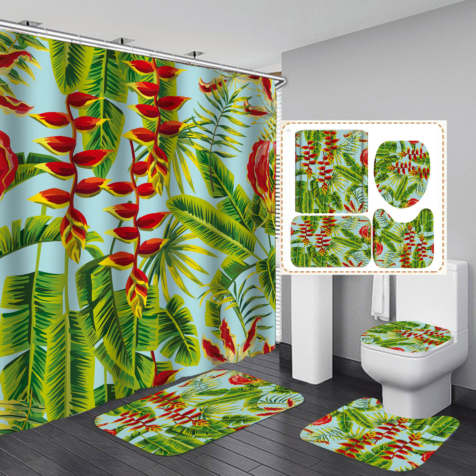 Large Palm Frond Shower Curtain - Plantain Leaf Bathroom Accessory