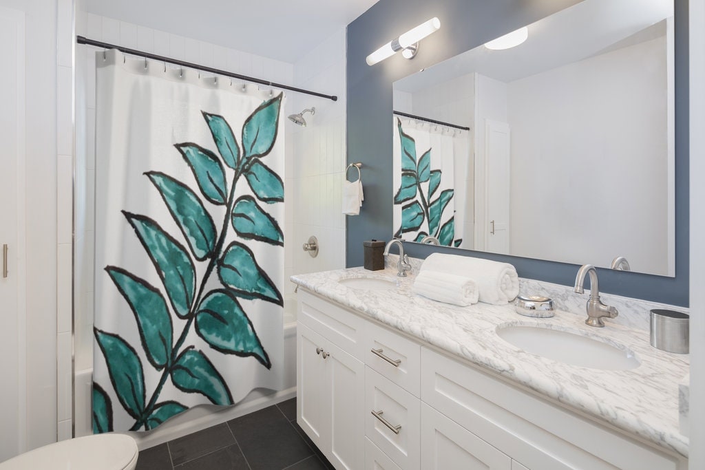 Large Palm Leaf Shower Curtain for a Tropical Bathroom Decor