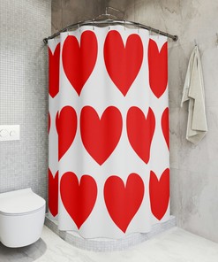 Large Red Heart Shower Curtain - Bold Romantic Bathroom Decor 