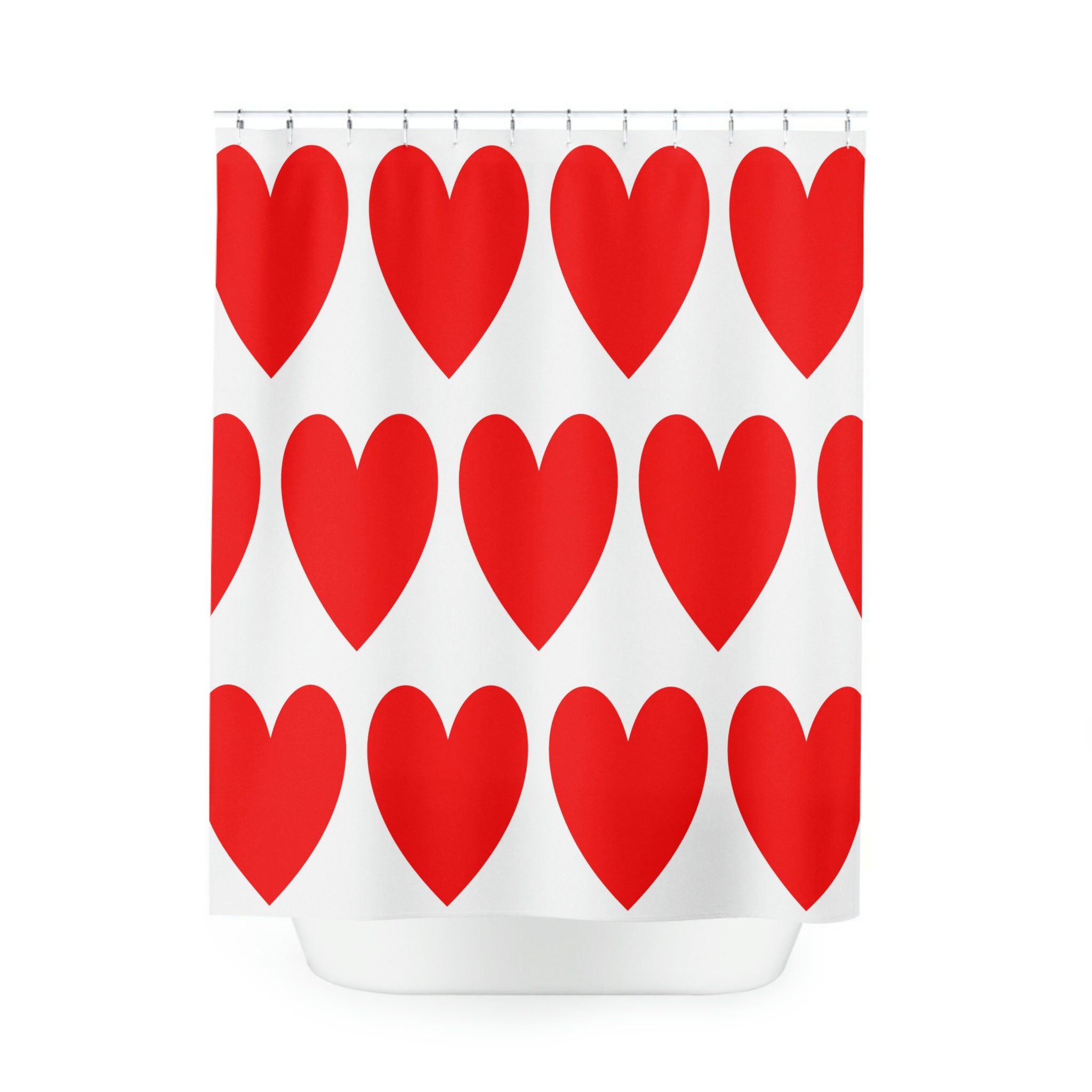 Large Red Heart Shower Curtain - Bold Romantic Bathroom Decor