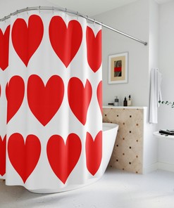 Large Red Heart Shower Curtain - Bold Romantic Bathroom Decor