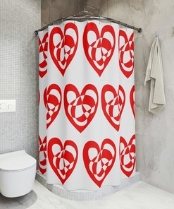 Large Swirls Squiggles Red Heart Shower Curtain - Romantic Bathroom Decor 