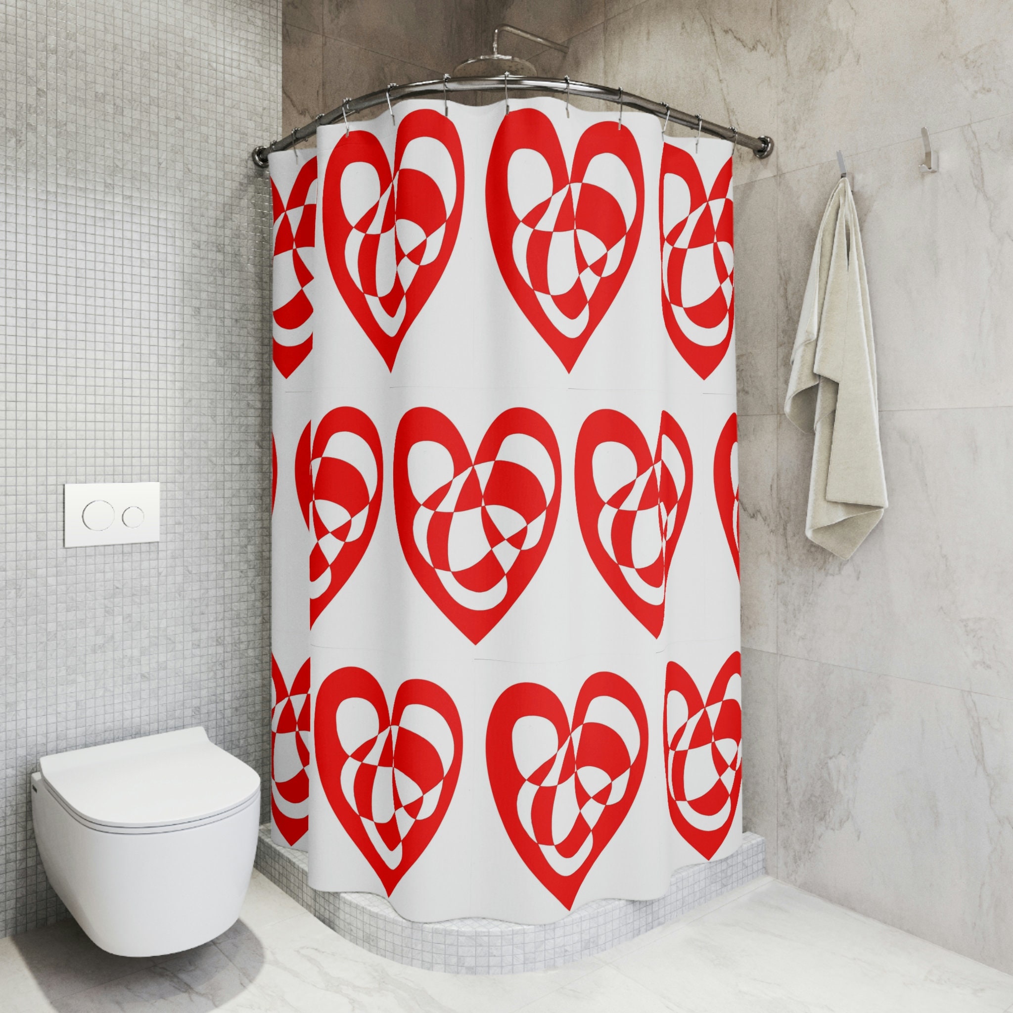 Large Swirls Squiggles Red Heart Shower Curtain - Romantic Bathroom Decor