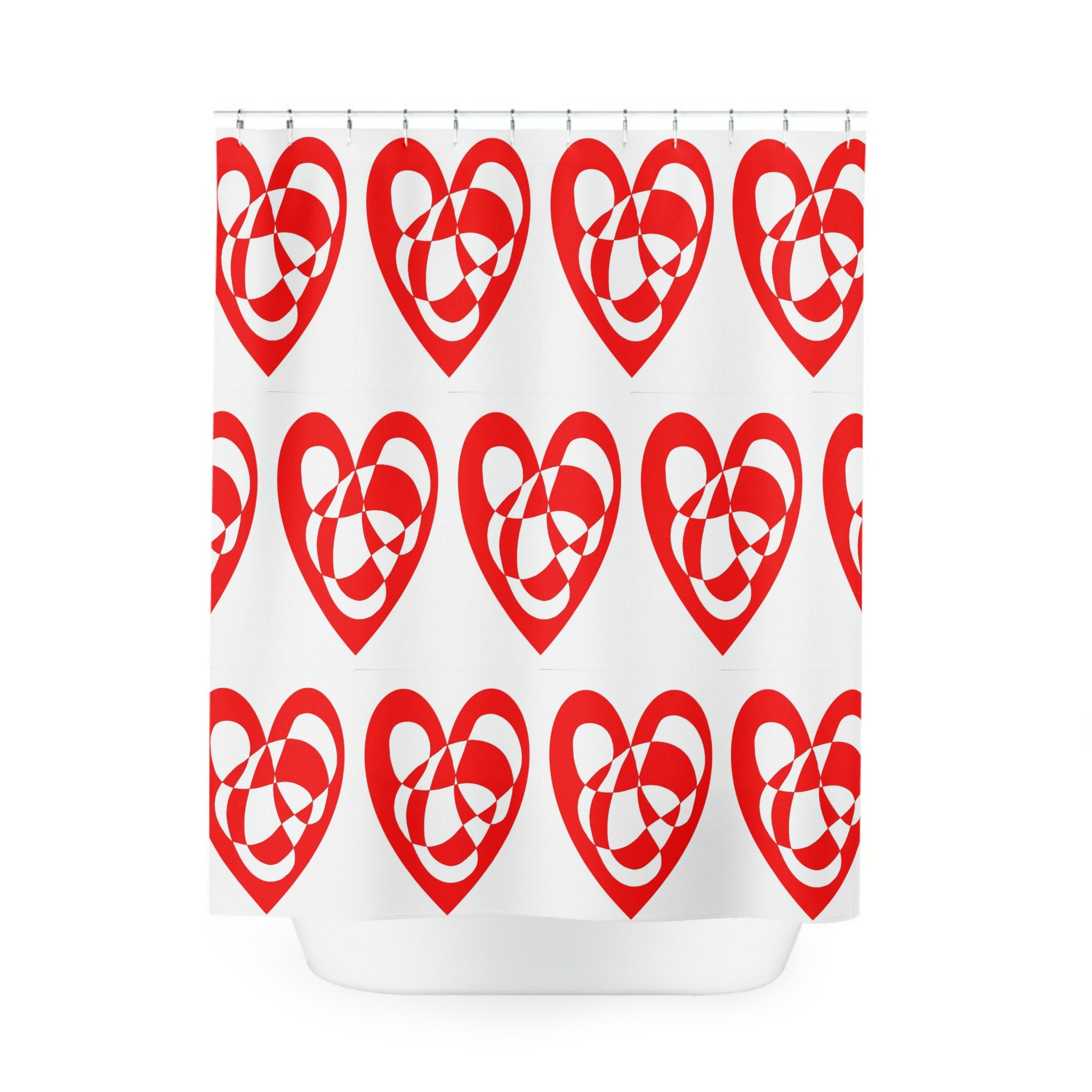 Large Swirls Squiggles Red Heart Shower Curtain - Romantic Bathroom Decor
