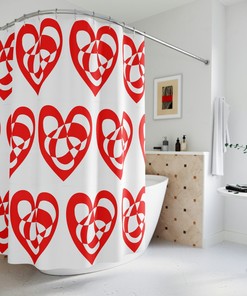 Large Swirls Squiggles Red Heart Shower Curtain - Romantic Bathroom Decor
