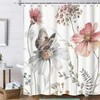 Large White Wildflowers Printed Mildew-Proof Shower Curtain with Hooks