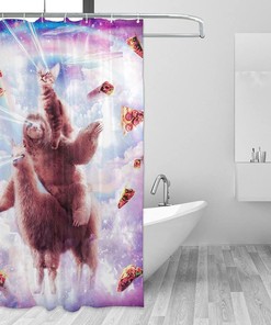 Laser Cat Sloth Riding Llama Alpaca Pizza Taco Burrito Animal Rainbow Galaxy Shower Curtain for a Fun Bathroom