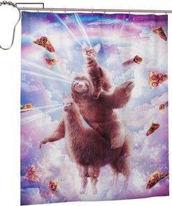 Laser Cat Sloth Riding Llama Alpaca Pizza Taco Burrito Animal Rainbow Galaxy Shower Curtain for a Fun Bathroom
