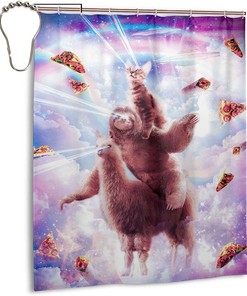 Laser Cat Sloth Riding Llama Alpaca Pizza Taco Burrito Animal Rainbow Galaxy Shower Curtain for a Fun Bathroom