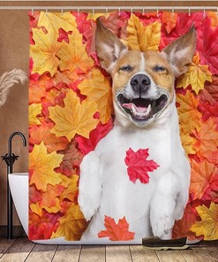 Laughing Dog And Maple Leaves - Lovely Waterproof Shower Curtain