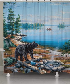 Laural Home Bear by Lake Shower Curtain with Nature and Wildlife Design