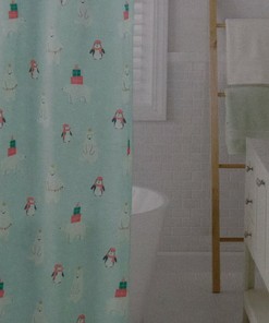 Lauren Conrad Snow Buddies Polar Bear Christmas Fabric Shower Curtain