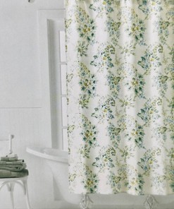 Lauren Ralph Lauren Green & White Floral Shower Curtain with Elegant Garden Flowers Design
