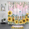 Lavender Eucalyptus Leaf Sunflower on Pink Shower Curtain with Botanical Design for Bathroom Decor