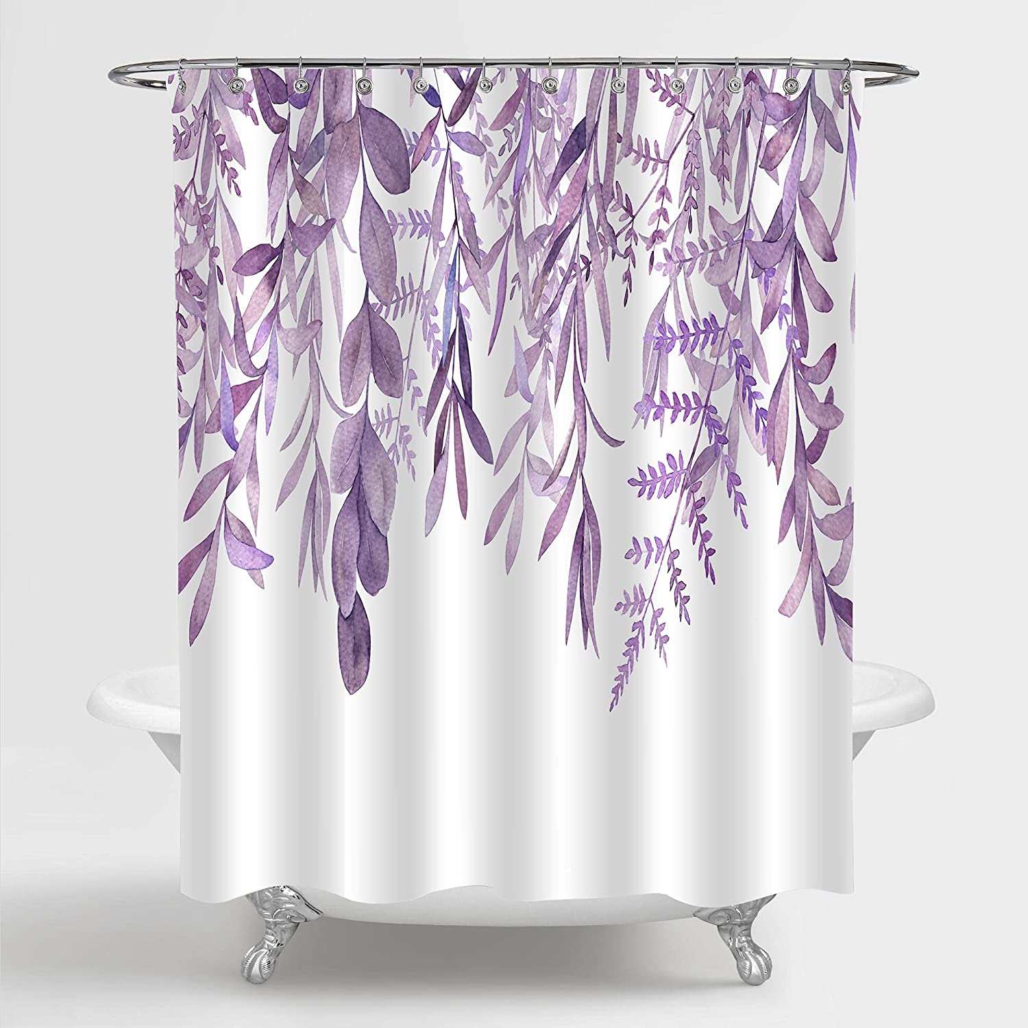 Lavender Eucalyptus Plant Shower Curtain, Purple Watercolor Floral Botanical Nature Aesthetic Bathroom Decor