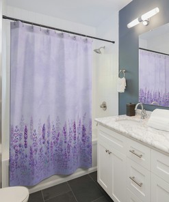 Lavender Fields Print Shower Curtain for Floral Bathroom Decor