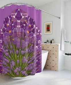 Lavender Flower Shower Curtain AI Art Design Geometric Botanical Bathroom Decor