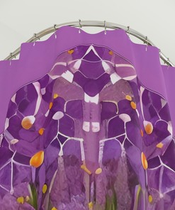 Lavender Flower Shower Curtain AI Art Design Geometric Botanical Bathroom Decor