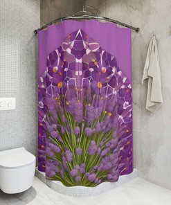 Lavender Flower Shower Curtain AI Art Design Geometric Botanical Bathroom Decor